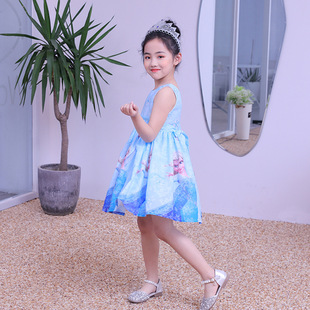 女童裙子夏薄款公主风纯棉无袖背心连衣裙中大童高级感艾莎公主裙