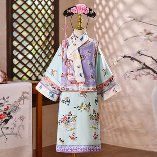 清朝宫廷公主格格服中国风旗袍马甲女童春秋唐装儿童古装满族旗装