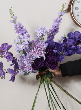 紫气东来年宵花仿真花束商场酒店前台花店紫色新年布置装饰假花艺
