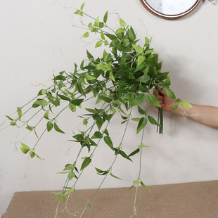 壁挂带垂感金银叶柳条仿真绿植绿叶搭配铁线莲叶配草绢布假花假草