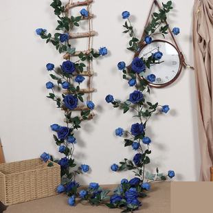 蓝色妖姬玫瑰仿真花藤招牌门头花墙瀑布民宿景区打卡户外装 饰藤蔓