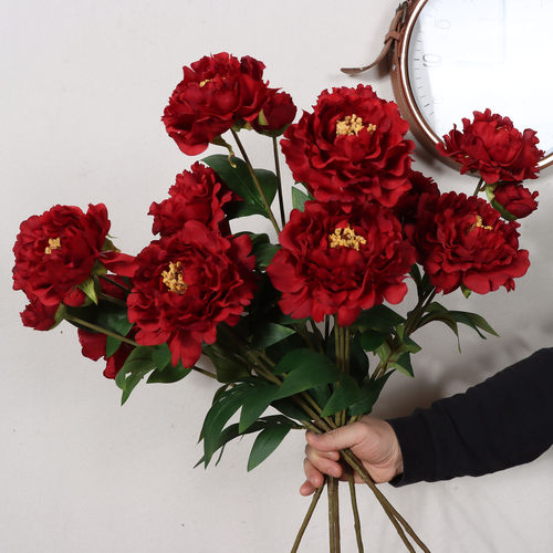 中式3头红色芍药牡丹仿真花