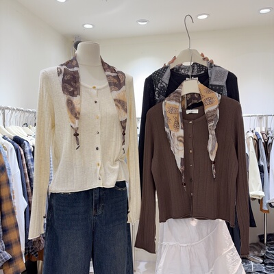 圆领丝光羊毛长袖针织开衫女上衣纯欲风复古辣妹内搭柔软上衣毛衣