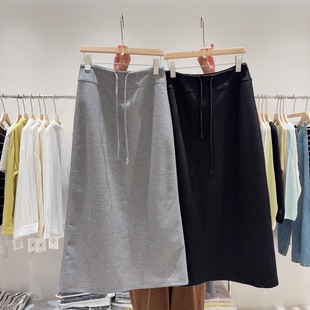 锁死这件半身裙 !自留舒适高腰抽绳直筒裙女后开叉休闲长裙春装