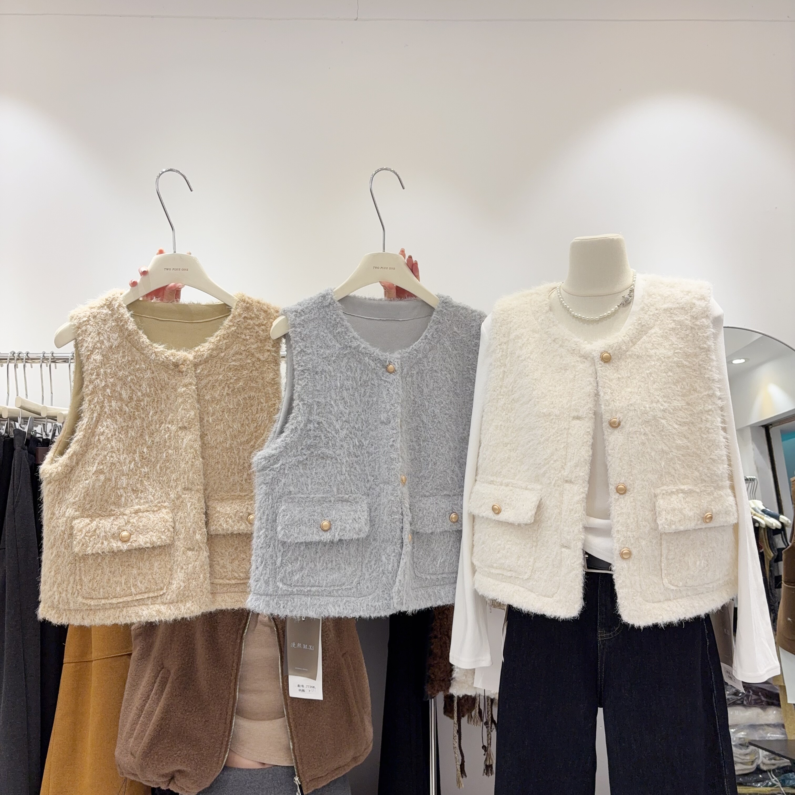 秋冬甜美叠穿马甲外套！皮毛一体仿羊羔毛马夹坎肩背心显瘦上衣女