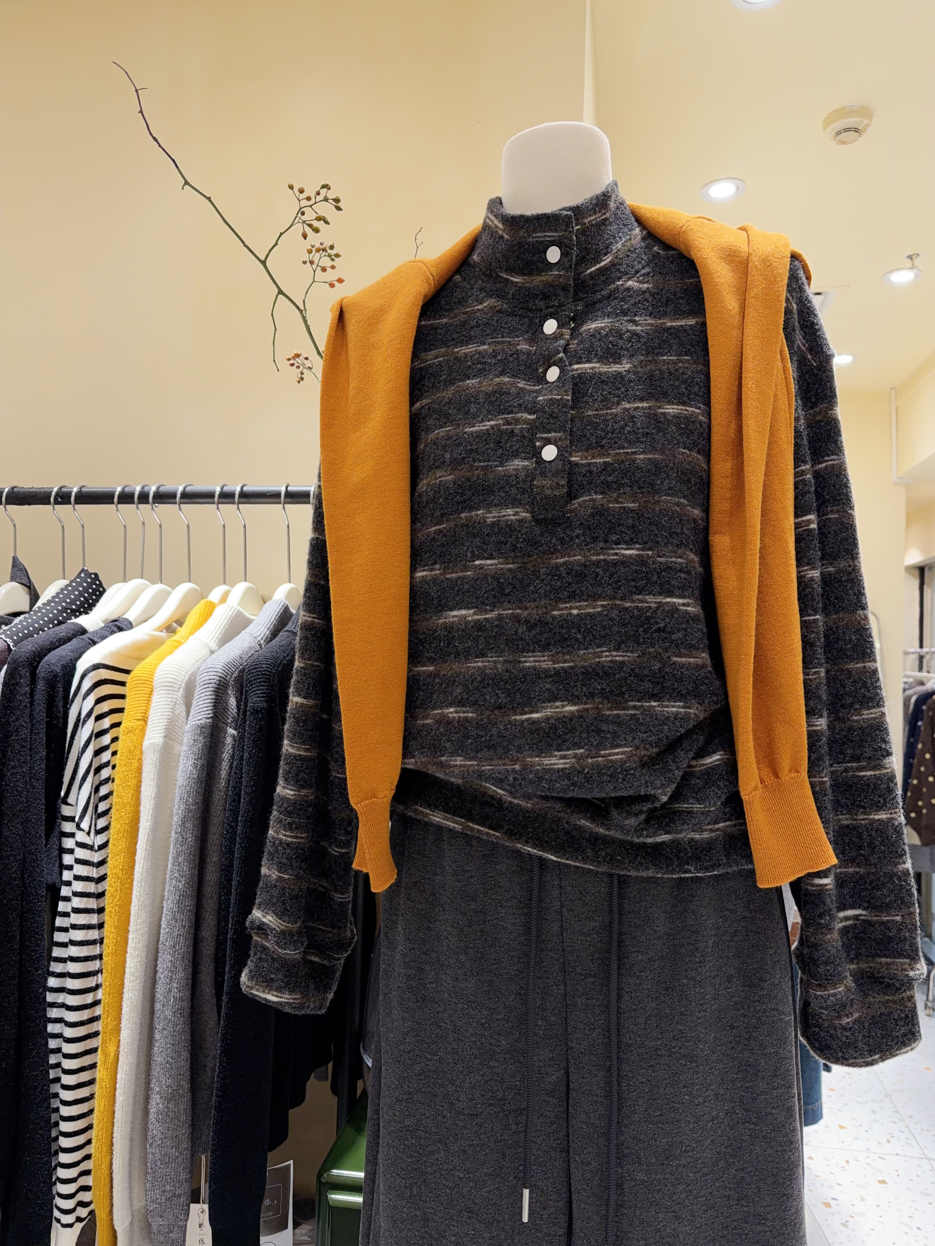 韩国东大门 磨毛棉厚实条纹卫衣女长袖宽松显瘦上衣保暖立领套头