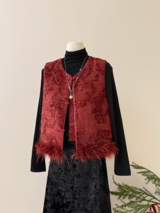 国风红色夹棉马夹外套女保暖坎肩背心 新中式 新年战袍 丹枫朱颜