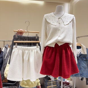 miu韩系减龄羊羔绒松紧短裙厚实甜美辣妹花苞蓬蓬裙半身裙防走光