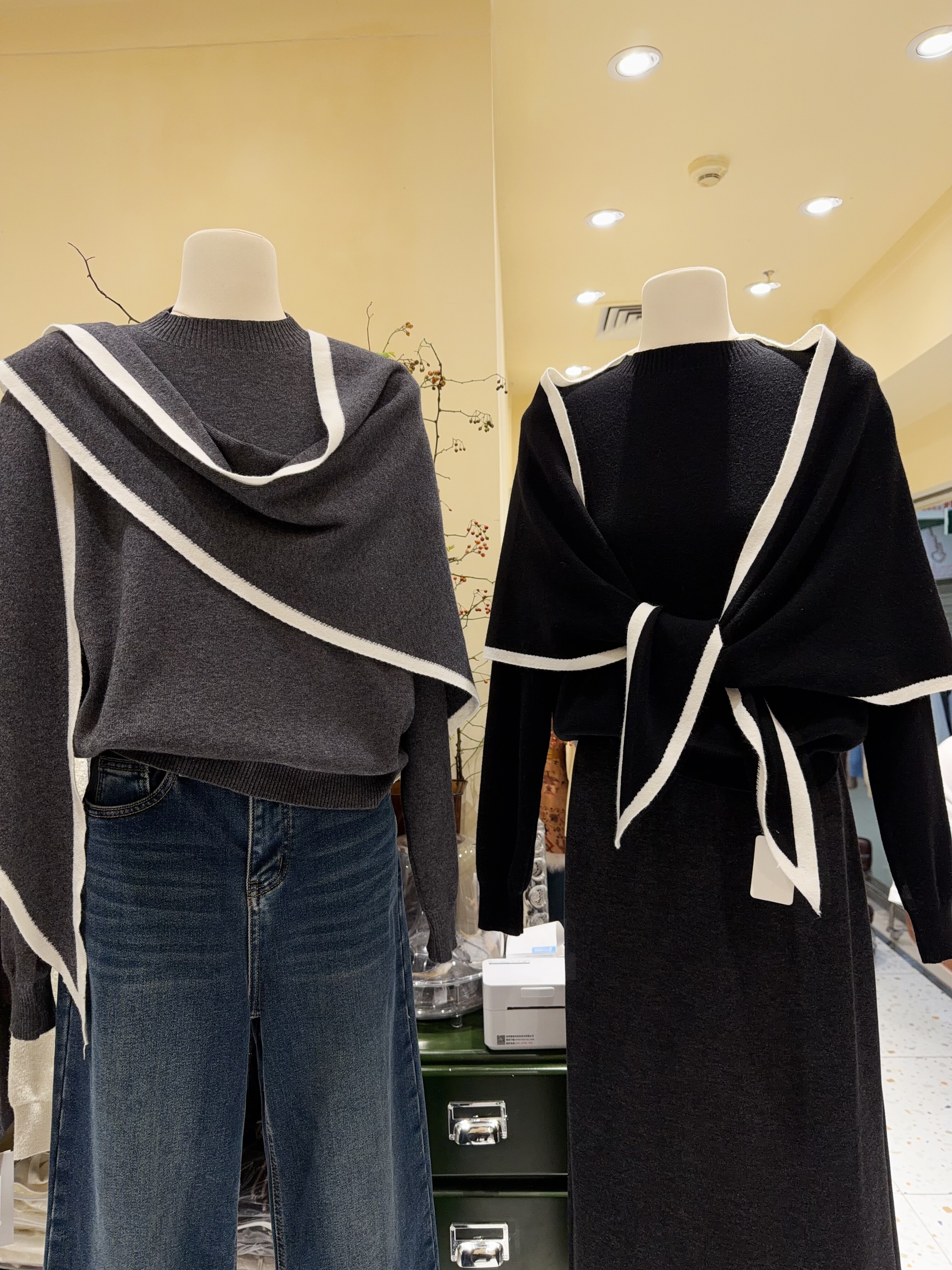 韩系慵懒风软糯毛衣女秋冬宽松显瘦针织衫上衣外套披肩围巾两件套