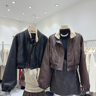 气质高级感pu皮衣夹克外套女冬季保暖羽绒皮衣白鸭绒棉衣短款上衣