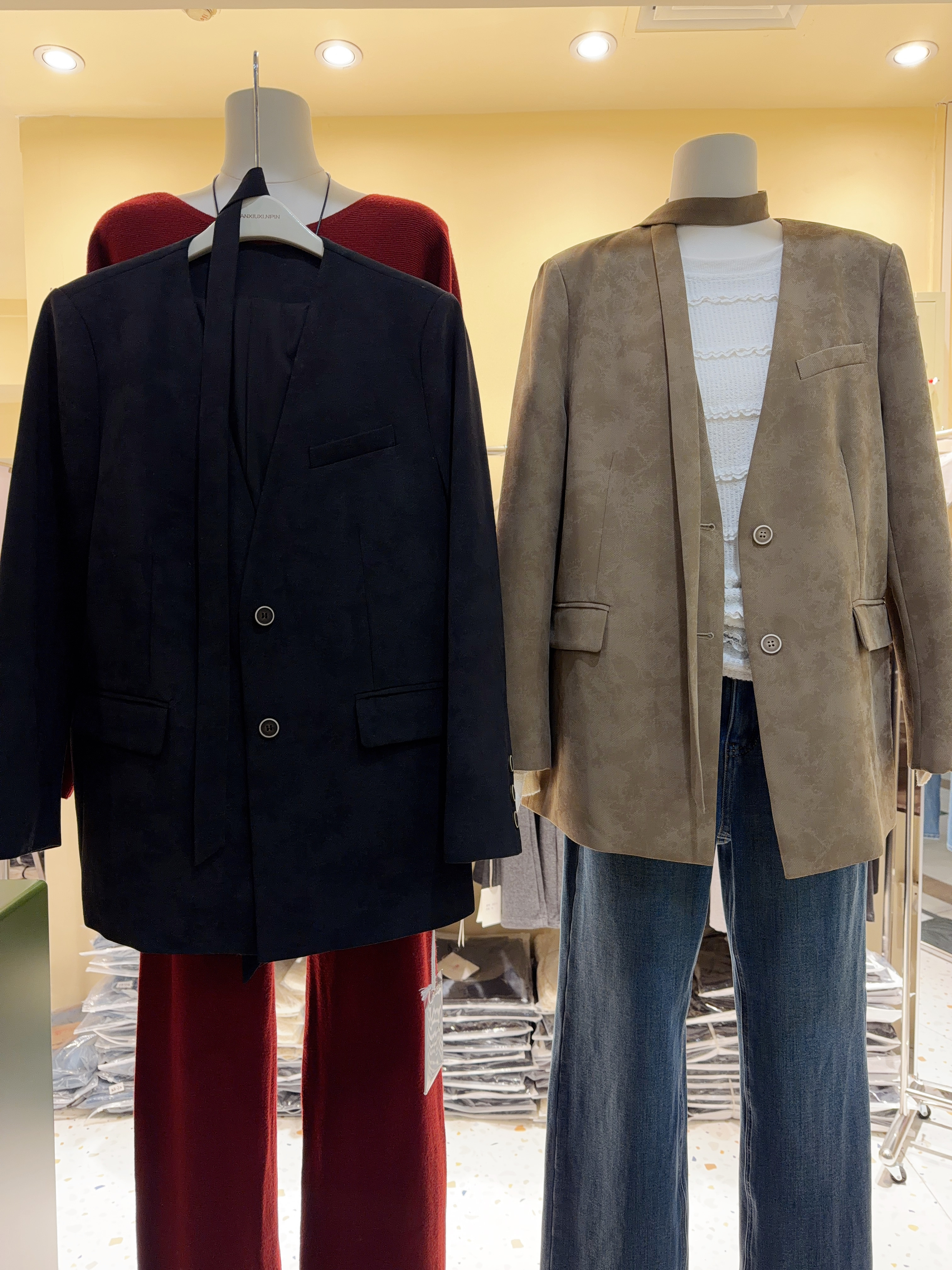 韩版绑带收腰V领西装女外套2026新款气质大牌渐变西服宽松上衣女