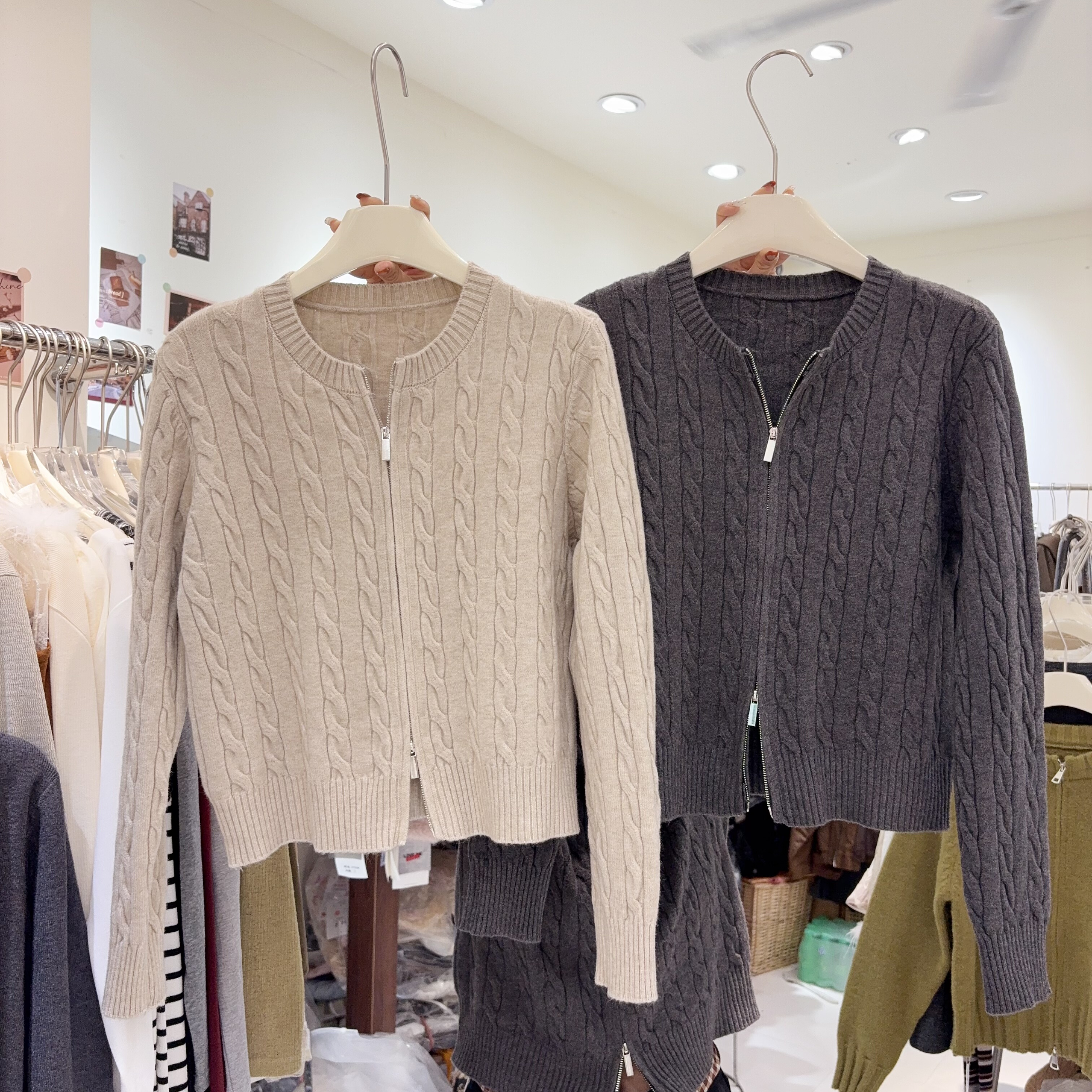 自留款推荐！小个子拉链式麻花毛衣女长袖外套上衣针织开衫柔软