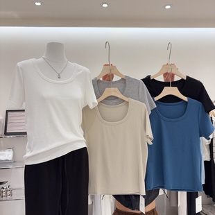 打底体恤螺纹棉上衣 T恤女内搭修身 基础款 简约休闲纯色U领短袖