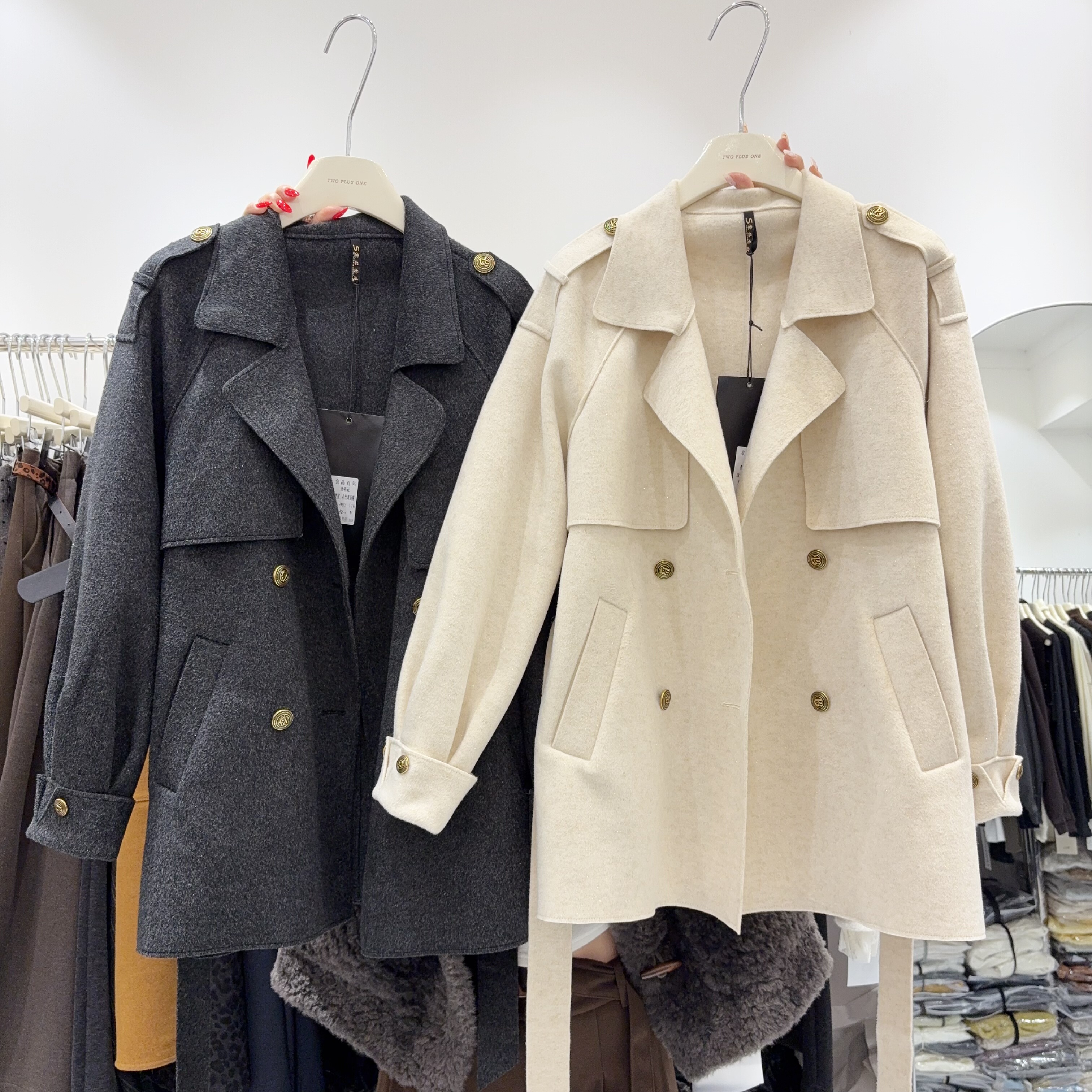 韩版潮流亮丝双面呢大衣女外套中长款小个子风衣双排扣呢子大衣