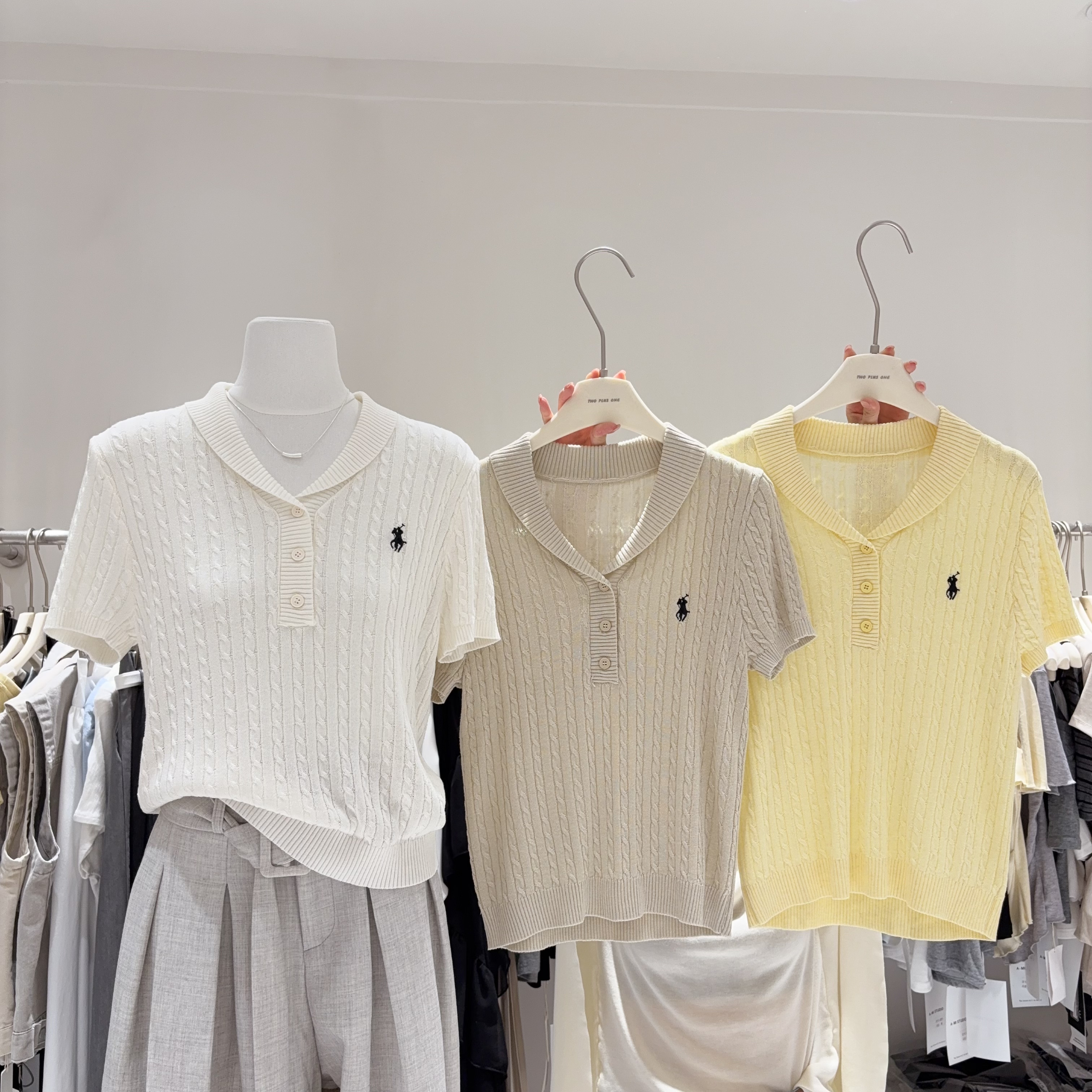 小马刺绣polo领麻花短袖T恤女薄款百搭学院风甜美气质上衣针织衫