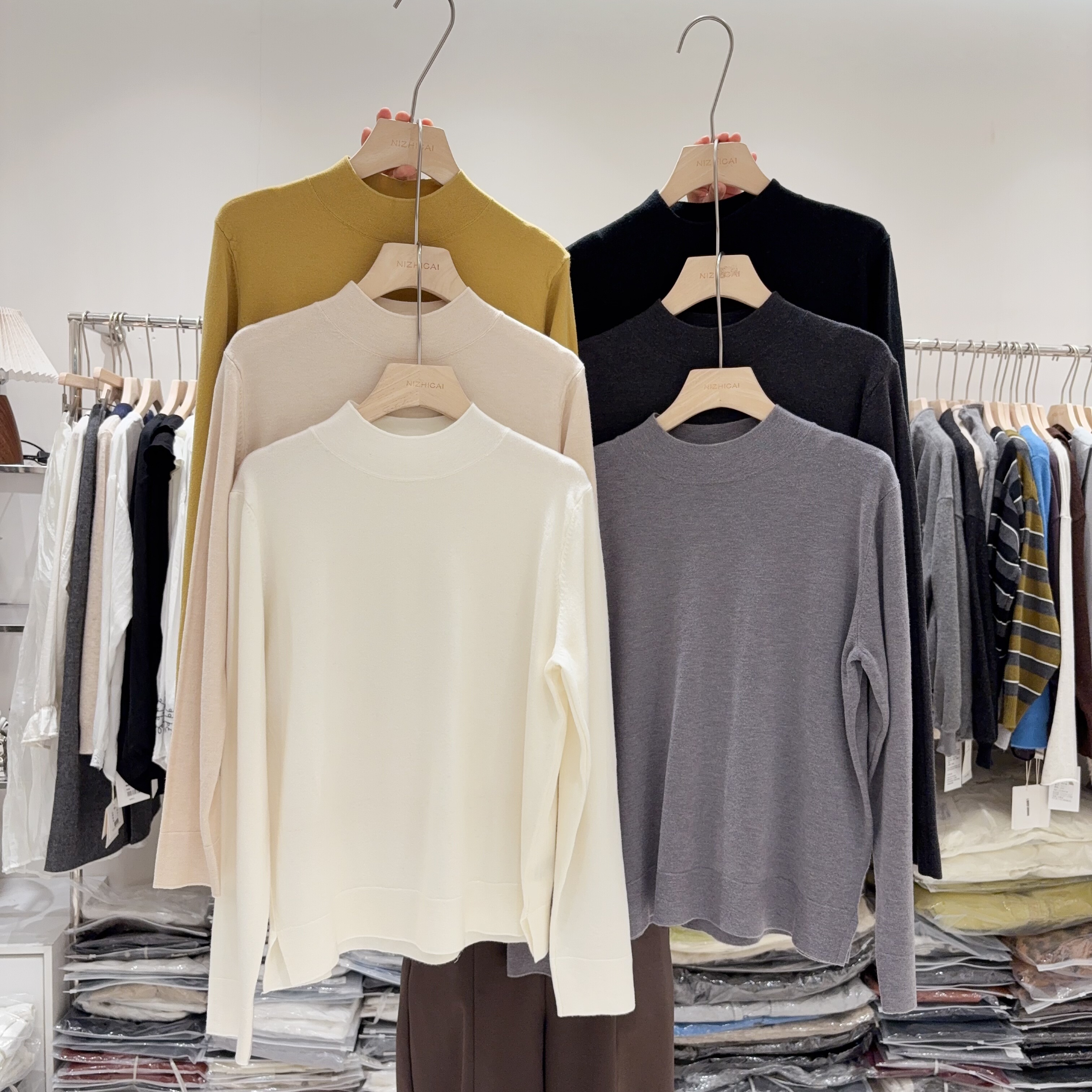 简约气质款！纯色软糯天丝羊毛针织衫女半高领纯色打底衫女上衣