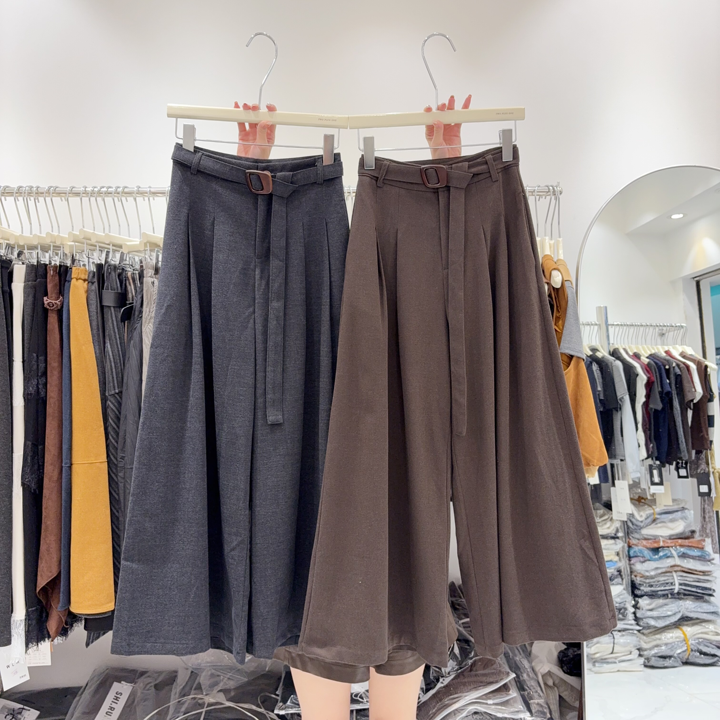 巨显大长腿！法式气质高腰系带款显瘦阔腿裤女毛呢西裤厚实宽腿裤