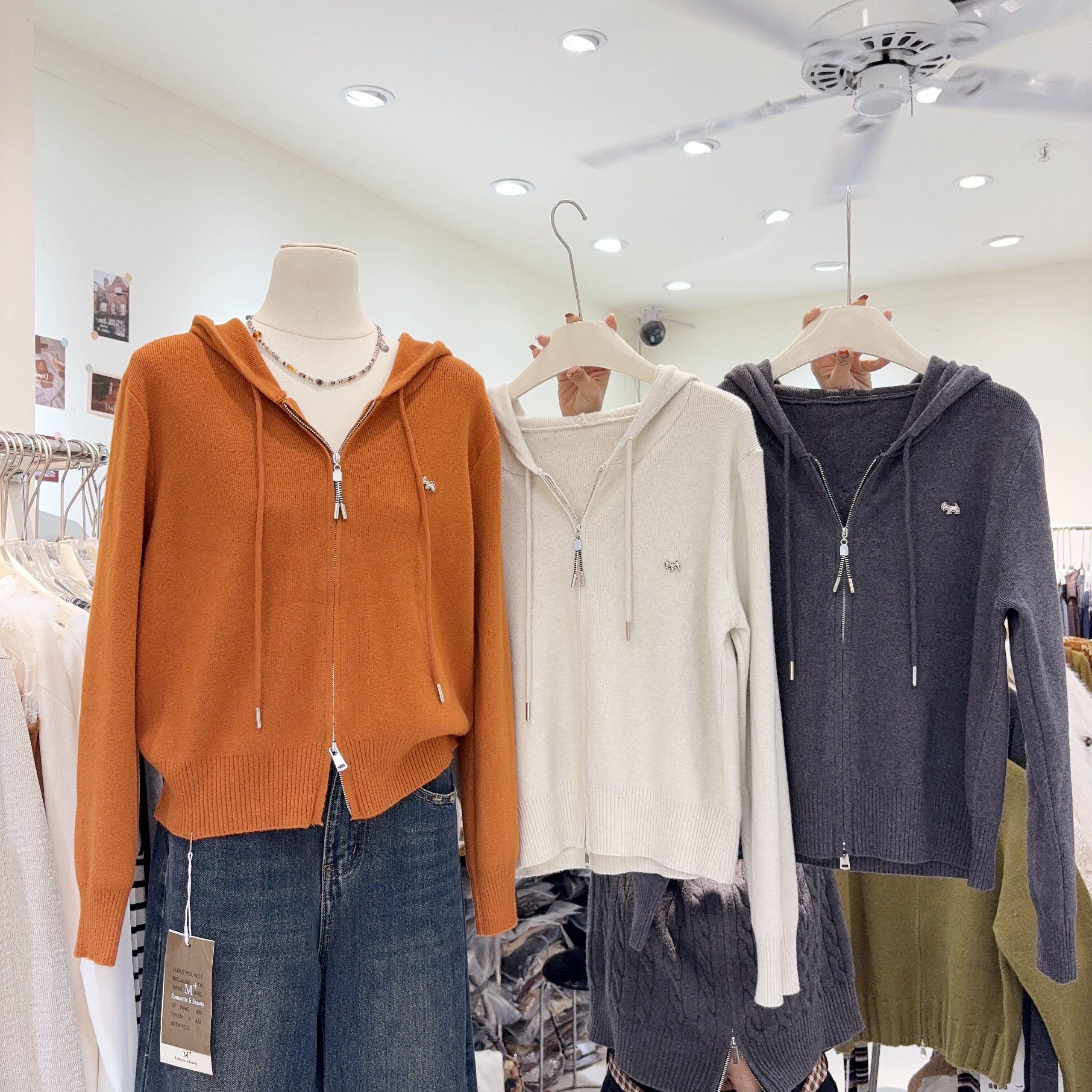 韩女宝藏款双头拉链式毛衣女柔软亲肤连帽针织开衫外套叠穿上衣女