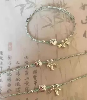 百搭甜美可爱小鱼猫咪手绳手链女可调节礼物简约手工编织新中式