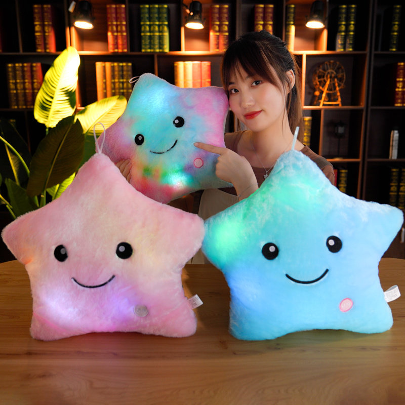 七彩发光抱枕梦幻五角星星公仔玩偶创意夜光毛绒玩具生日礼物女生