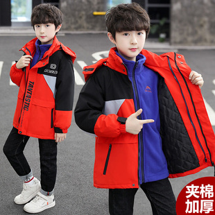 儿童装男童外套加绒加厚2026新款中大童男孩冲锋衣三合一秋冬装潮