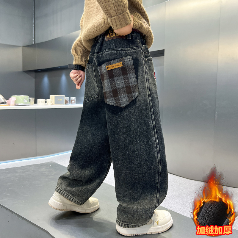 男童冬季加绒牛仔裤加厚休闲裤潮