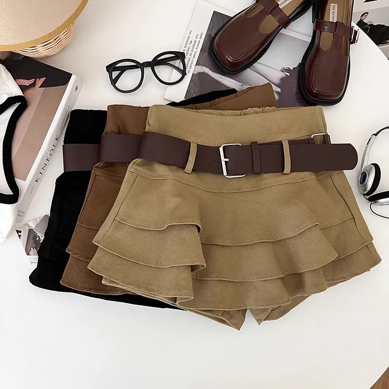 咖色短裙层层蛋糕裙a字半身裙女2025新款秋冬小个子高腰气质半裙