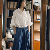 文艺复古100%纯棉水洗软糯oversize宽松休闲大码 衬衣纯提花女衬衫