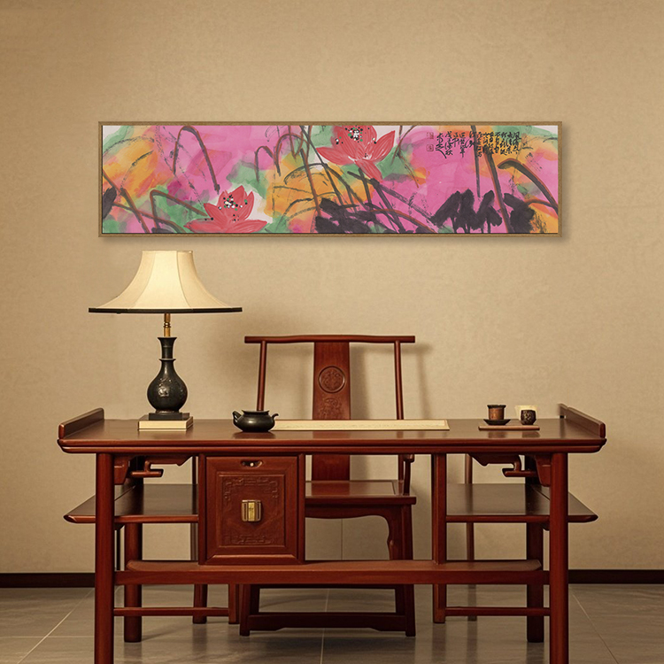 工笔彩墨荷花花鸟挂画新中式客厅茶室民宿酒店国画金属框装饰画图片