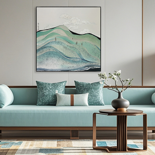 新中式美学客厅沙发背景玄关柜入户门开门见山装饰画壁画挂画墙画