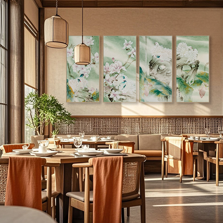 新中式工笔花鸟挂画国画酒店客房玄关走廊卧室装饰画图片