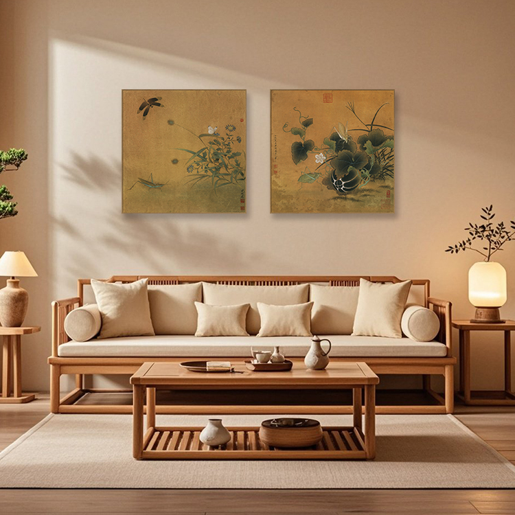 工笔花鸟挂画新中式客厅棋牌室包厢民宿茶室酒店国画金属框装饰画图片