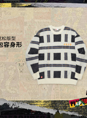 李宁正品PLEASURES联名男子潮流休闲加绒宽松套头编织衫AMBU319