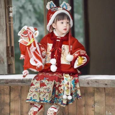小财神 汉服女童冬明制套装中国风过年拜年服儿童中式马面裙