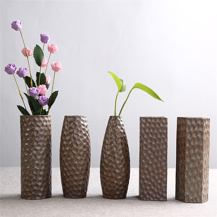中号粗陶花瓶摆件复古简约陶瓷花器水培花插禅意日式干花简约摆件