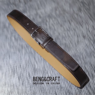 BenG&Craft意大利进口真皮腰带男士 咖色针扣皮带手工定制2025新款