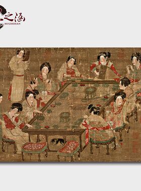 国画唐佚名宫乐图传世绢布宣纸