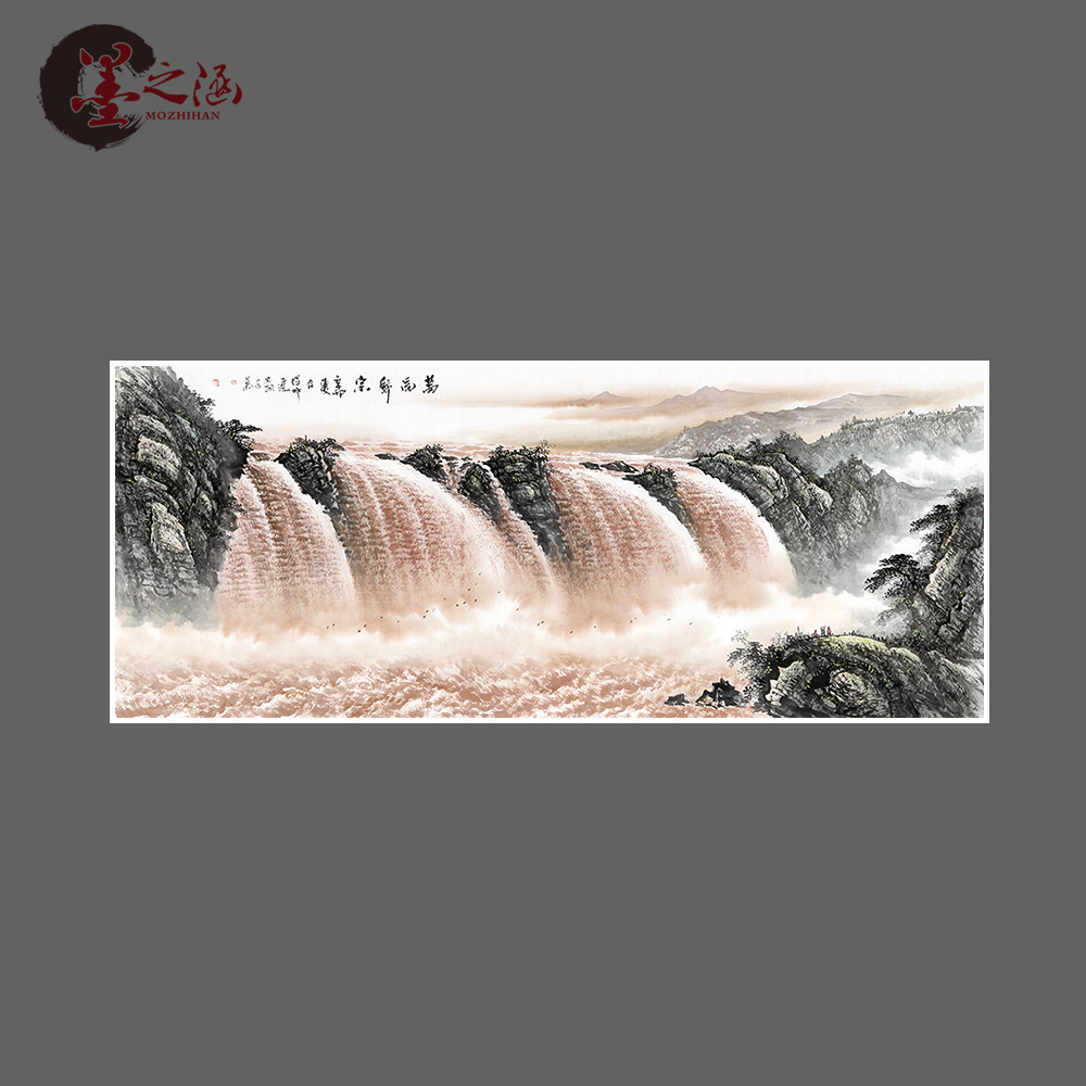 山水国画 万流归宗 大瀑布 宣纸绢布装饰画 高清艺术微喷字画 107
