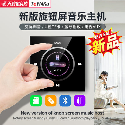 家庭背景音乐主机2K86型蓝牙音响控制器面板系统套装酒店铺旋钮屏