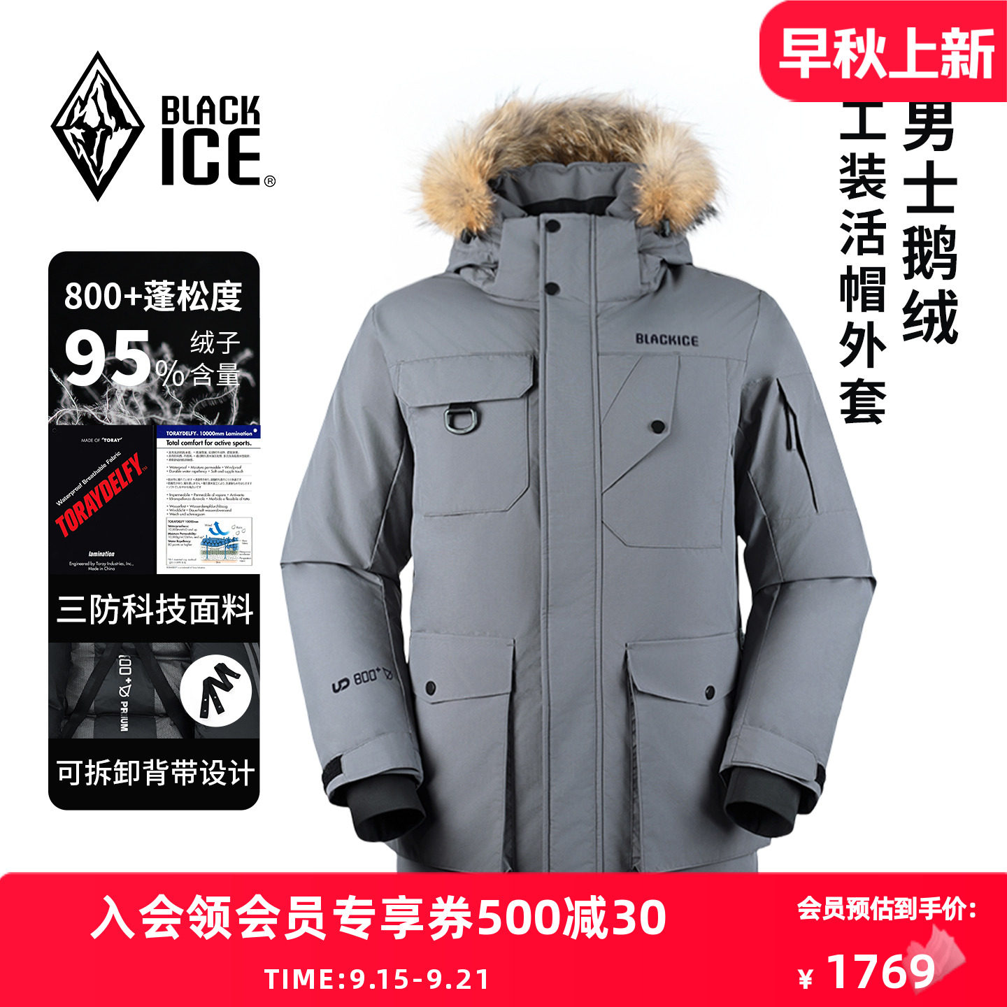 25新款户外800蓬羽绒服鹅绒男款防风保暖派克服羽绒大衣8523