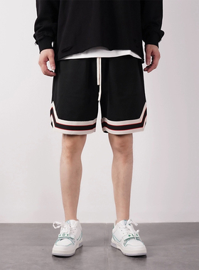 夏季美式高街篮球短裤男重磅宽松侧开叉训练运动五分裤百搭休闲潮