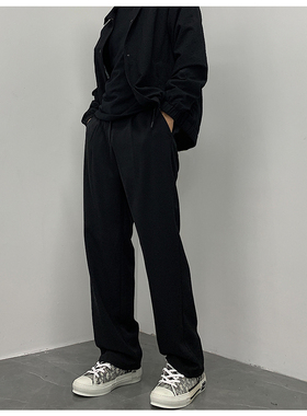 黑色百搭西装拖地裤宽松直筒高街阔腿裤秋季新款垂坠感休闲裤男潮