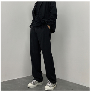 拖地裤 垂坠感休闲裤 宽松直筒高街阔腿裤 新款 男潮 秋季 黑色百搭西装