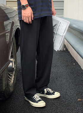秋季黑色垂感拖地裤男宽松百搭休闲裤日系阔腿直筒裤大码哈伦裤潮