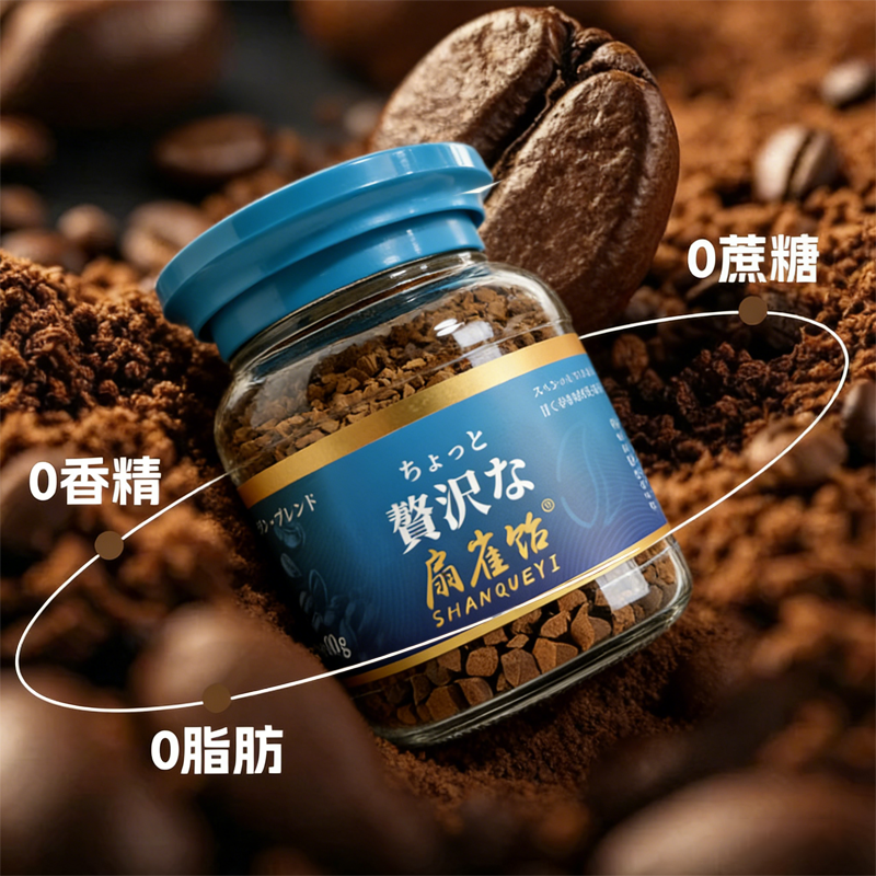 日式扇雀饴冻干速溶黑咖啡0糖0脂防3秒速溶口感醇厚鲜如现磨