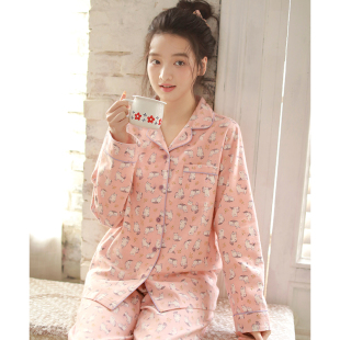 家居服套装 开衫 全棉磨毛春秋 甜美卡通纯棉睡衣女秋冬长袖 2025新款