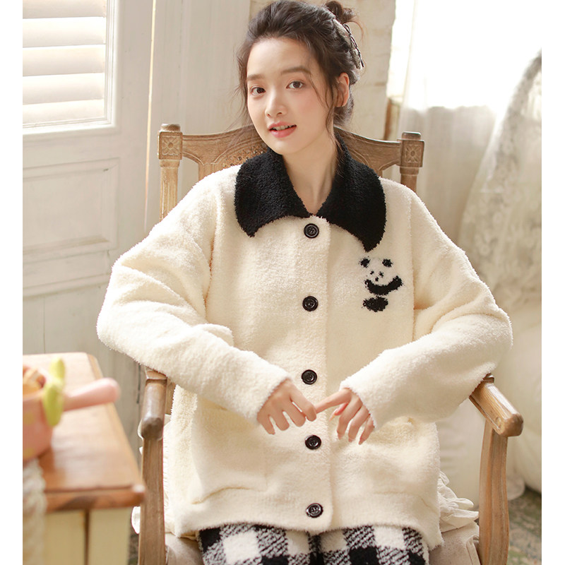 2025新款卡通熊猫半边绒睡衣女秋冬加绒加厚长袖家居服套装可外穿,女士内衣/男士内衣/家居服,睡衣/家居服套装,淘宝优惠券,粉丝福利购,淘宝优惠卷