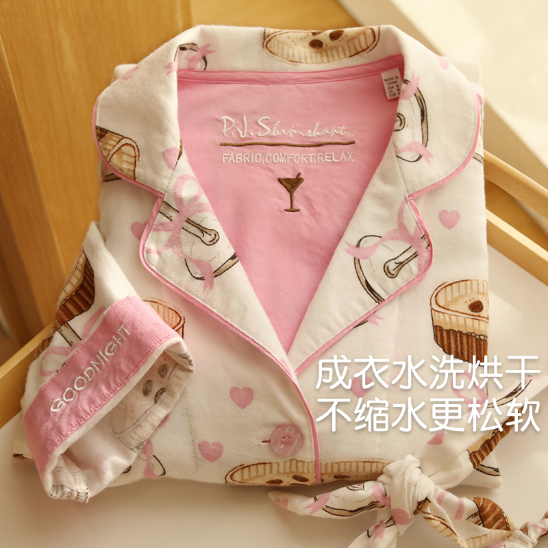 高级卡通磨毛睡衣女秋冬外贸水洗