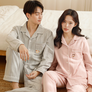 2025新款全棉情侣睡衣男款秋冬季长袖睡衣女纯棉磨毛家居服可外穿