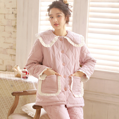 2025新款冬季纯棉三层夹棉袄睡衣